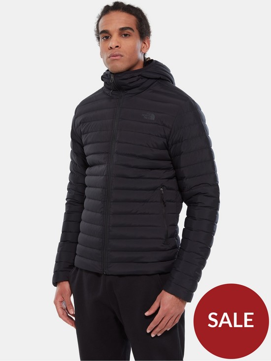 front image of the-north-face-stretch-down-hooded-jacket-black