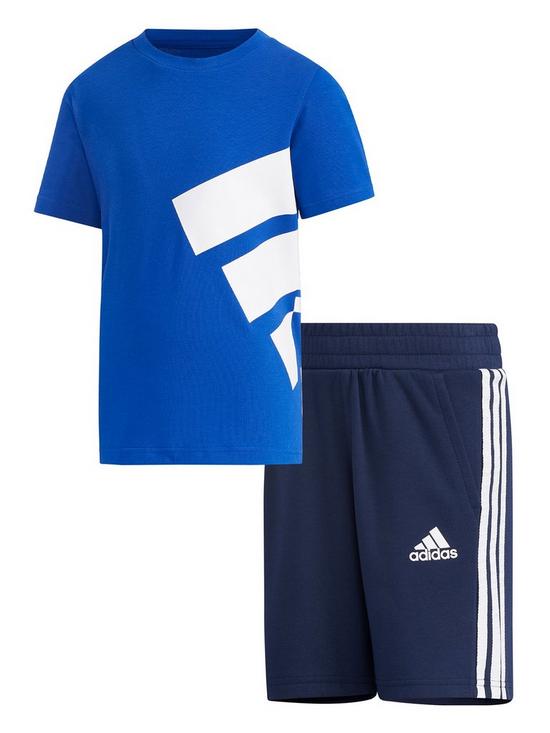 front image of adidas-unisex-youngernbspbrand-t-shirt-amp-shortsnbspset-blue