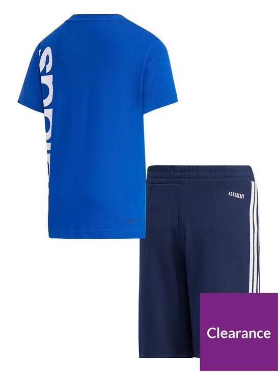 back image of adidas-unisex-youngernbspbrand-t-shirt-amp-shortsnbspset-blue