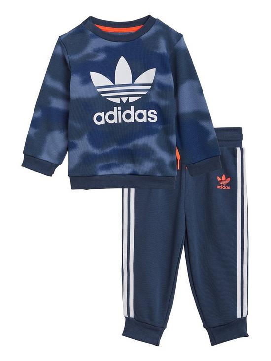 front image of adidas-originals-boys-infant-crew-neck-top-and-pants-set-bluewhite