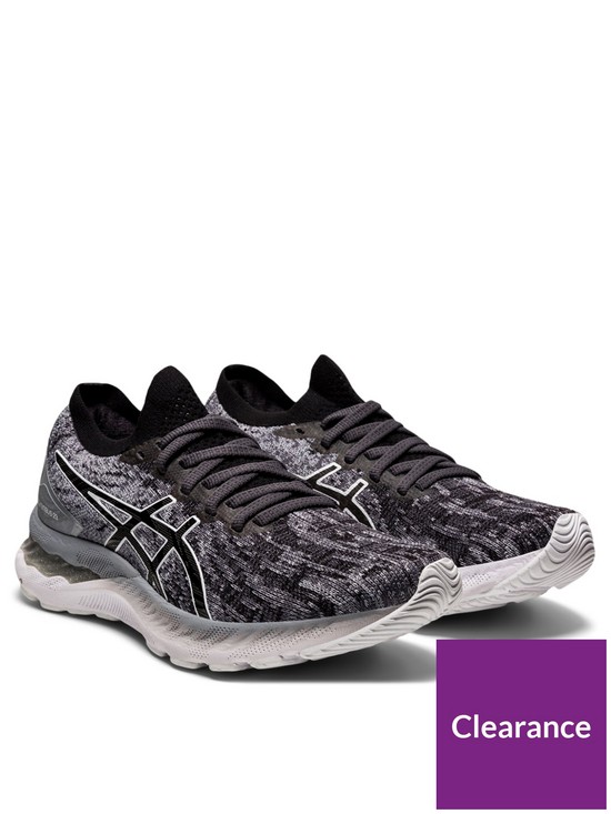front image of asics-gel-nimbus-23-knit-trainers-greyblack