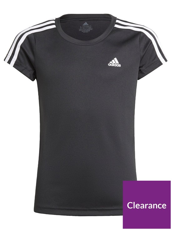 front image of adidas-girls-junior-3-stripes-t-shirt-blackwhite