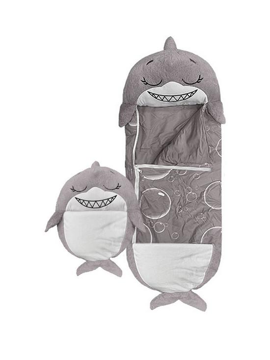 front image of happy-nappers-grey-shark-sleeping-bag-medium