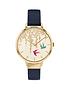  image of sara-miller-white-and-gold-detail-swallow-dial-navy-leather-strap-ladies-watch