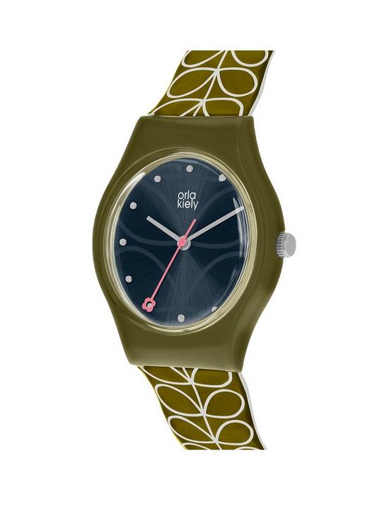 stillFront image of orla-kiely-bobby-black-sunray-dial-green-stem-print-strap-watch