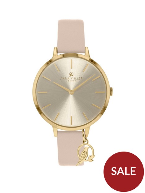 sara-miller-sara-miller-silver-sunray-and-gold-charm-dial-nude-leather-strap-ladies-watch