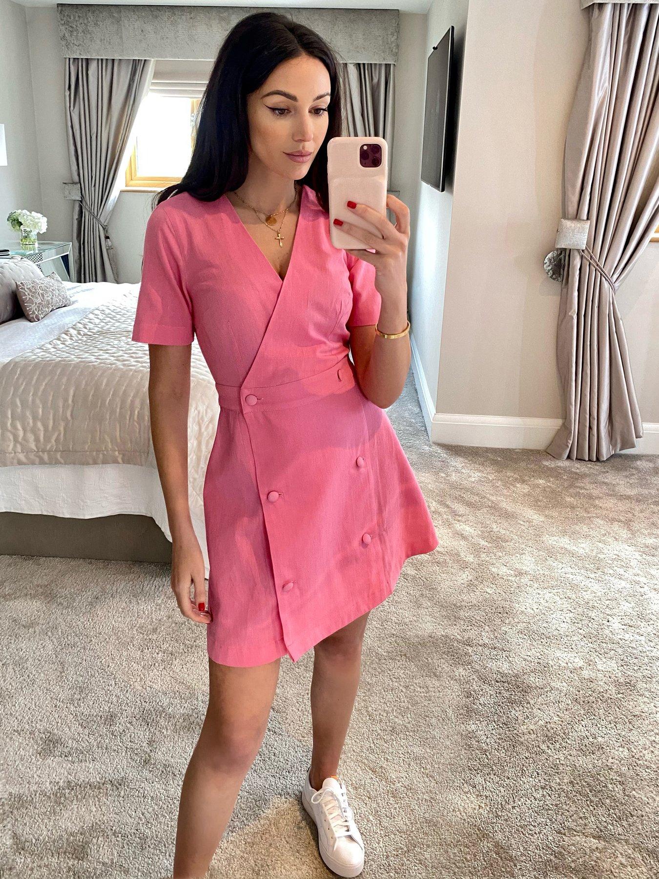 michelle keegan pink wrap dress