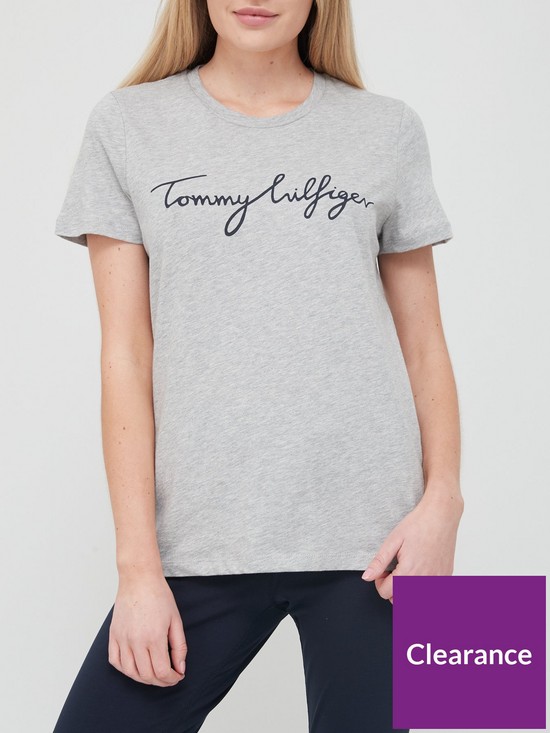 front image of tommy-hilfiger-script-logo-t-shirt-grey