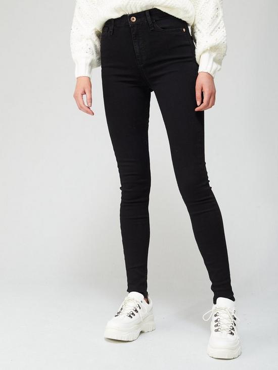 front image of river-island-tall-high-waist-super-skinny-jean-black