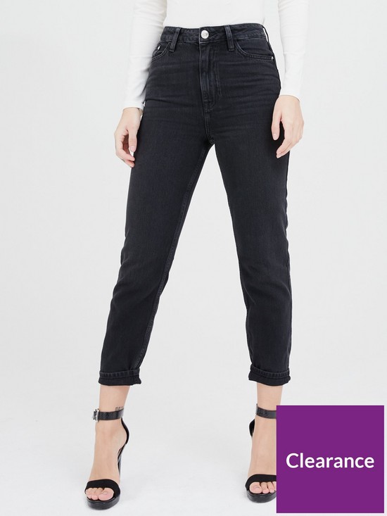 front image of river-island-high-waist-mom-jeans-washed-black