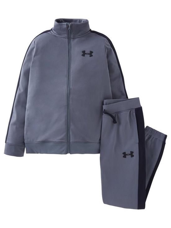 front image of under-armour-boys-knit-track-suit-grey