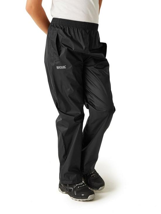 front image of regatta-kids-pack-it-overtrousers-black