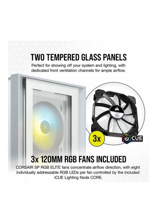 stillFront image of corsair-icue-4000x-rgb-tempered-glass-mid-tower-white-case