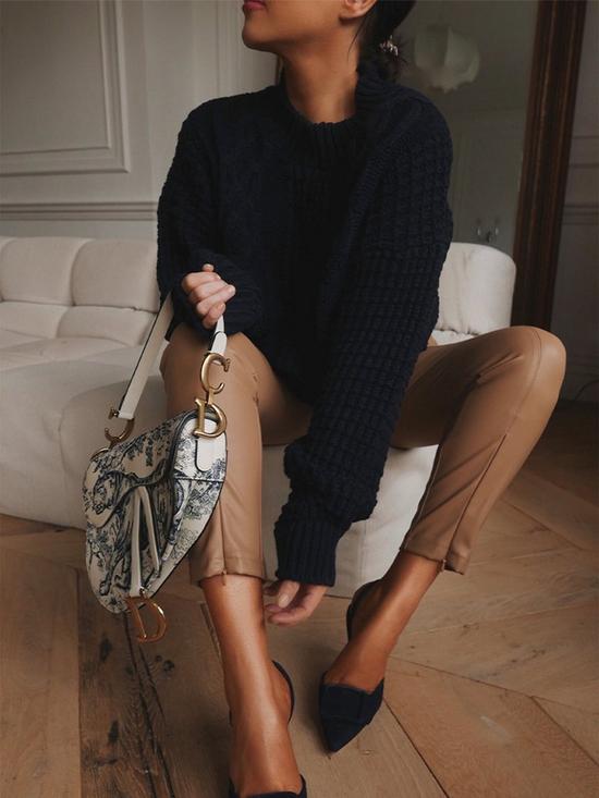 front image of in-the-style-x-lorna-luxe-ornate-structure-cable-knit-jumper-navy