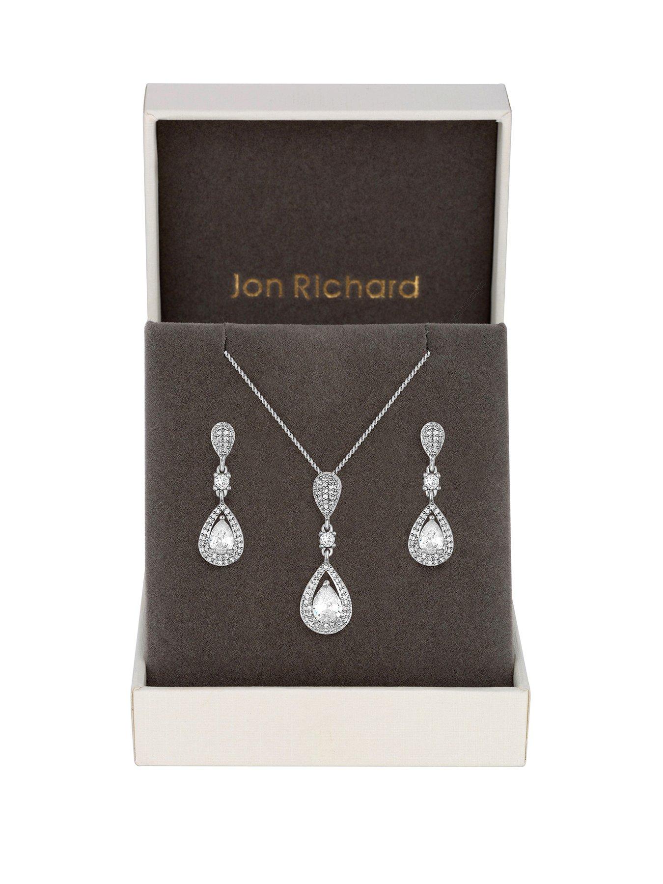 undefined Silver Crystal Pave 3 Tier Pear Drop Set