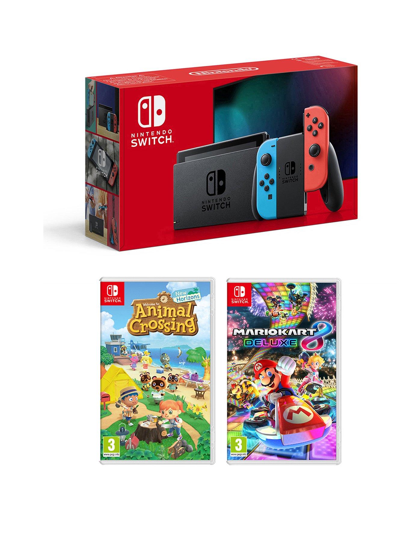 Image 1 of 5 of Nintendo Switch Neon Console with Animal Crossing New Horizon &amp; Mario Kart 8 Deluxe