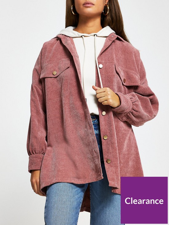 front image of river-island-cord-overshirt-pink