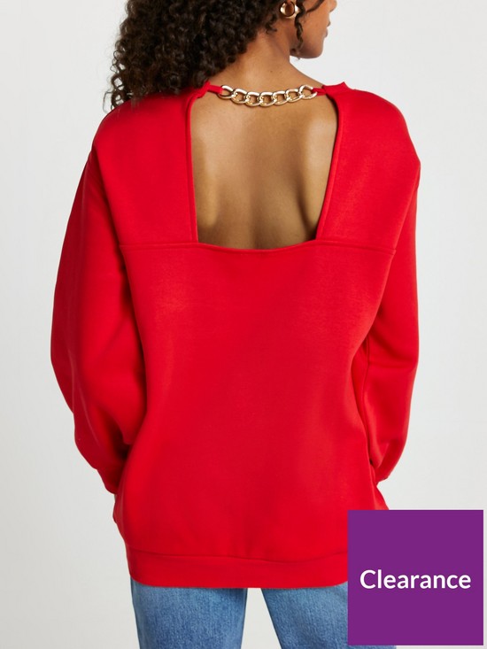 stillFront image of river-island-chain-back-puff-sleeve-jumper-red