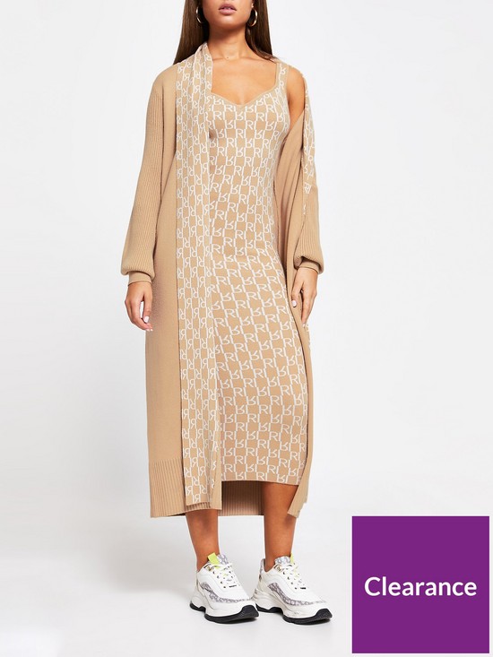 front image of river-island-logo-print-duster-cardigan-camel