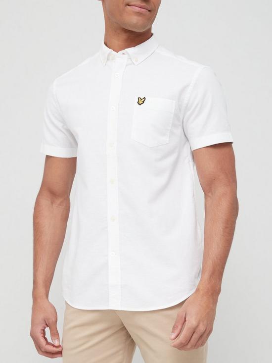 front image of lyle-scott-short-sleeve-oxford-shirt-white