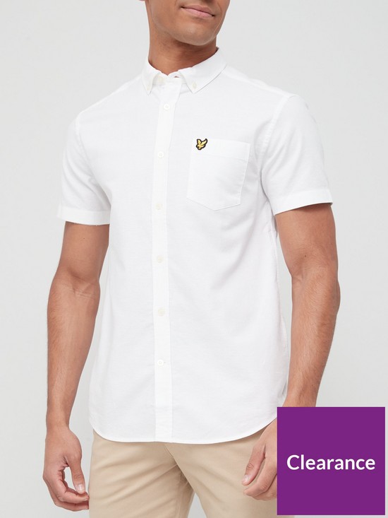 front image of lyle-scott-short-sleeve-oxford-shirt-white