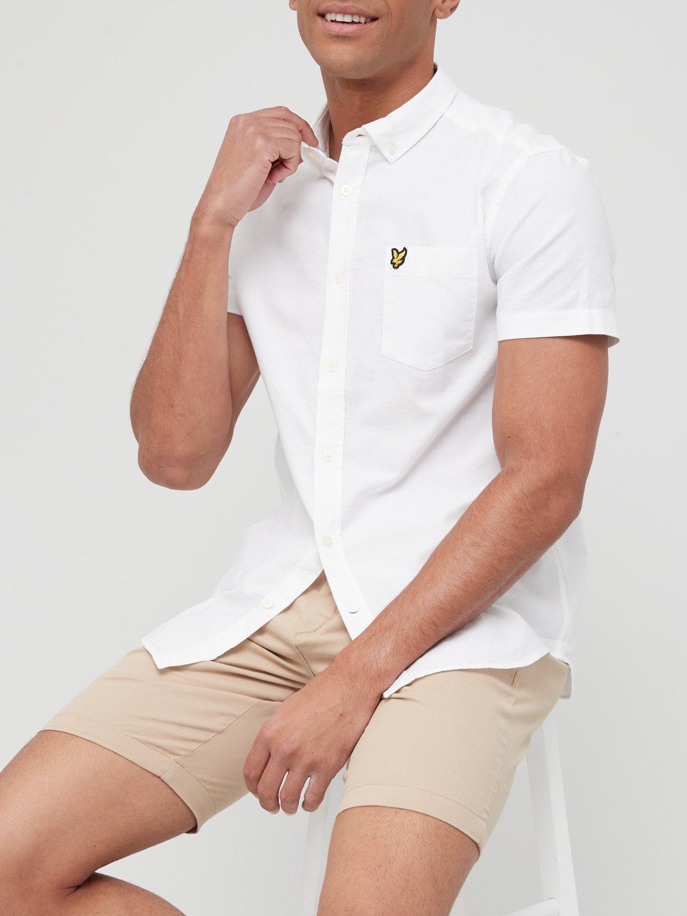  image of lyle-scott-short-sleeve-oxford-shirt-white