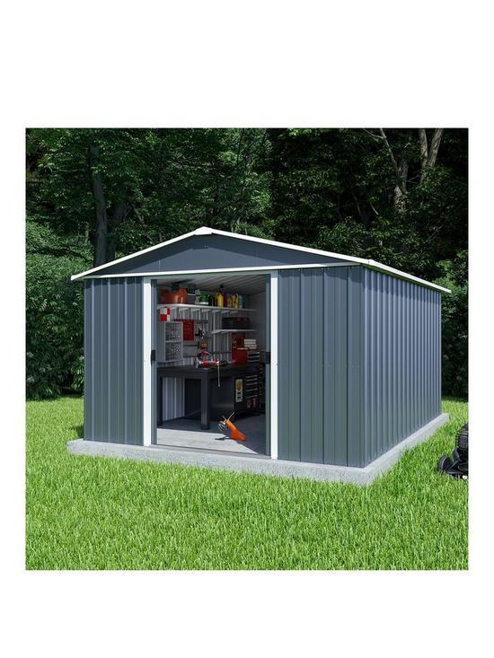 front image of yardmaster-10ft-x-13ft-castleton-apex-roof-metal-shed-with-floor-frame-kit