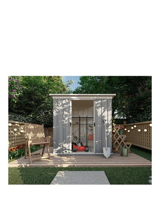 front image of yardmaster-6-x-4-ft-platinum-tall-metal-pent-roof-shed-with-floor-frame-kit