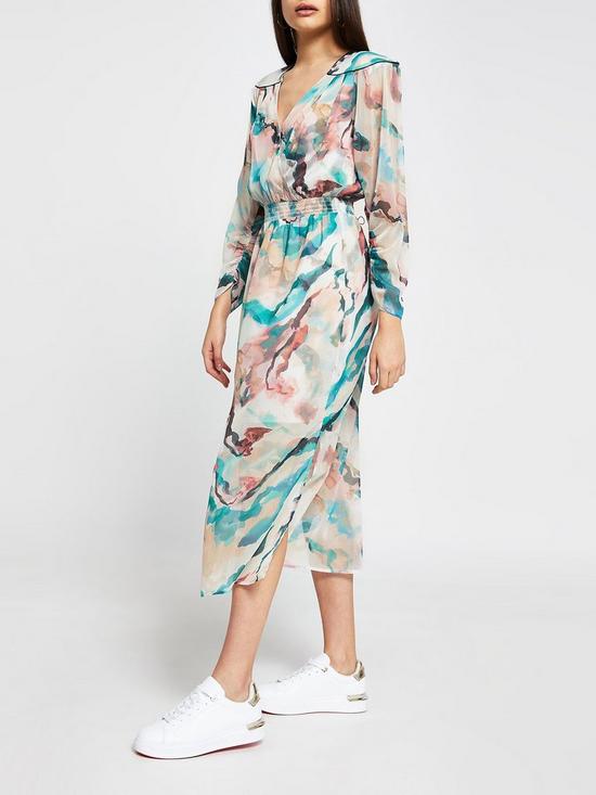 front image of river-island-whitney-mineral-print-wrap-midi-dress