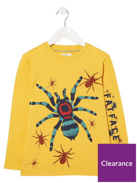 front image of fatface-boys-long-sleeve-spider-graphic-t-shirt-daffodil