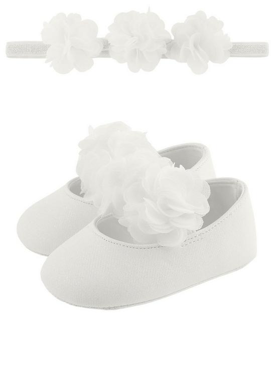 front image of monsoon-baby-girls-macaroon-bando-and-bootie-set-ivory