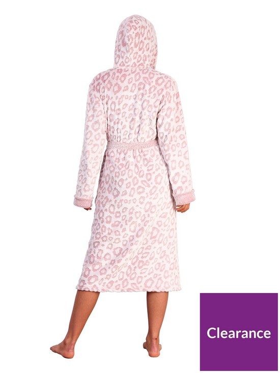 stillFront image of loungeable-leopard-print-fleece-hooded-robe-pink
