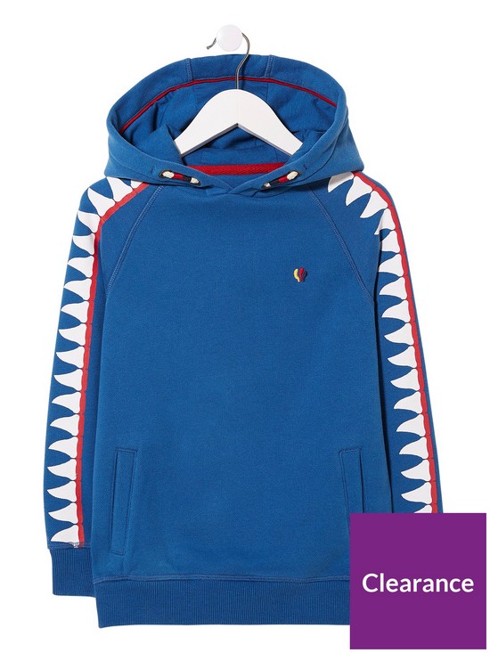 front image of fatface-boys-shark-sleeve-hoodienbsp--washed-blue