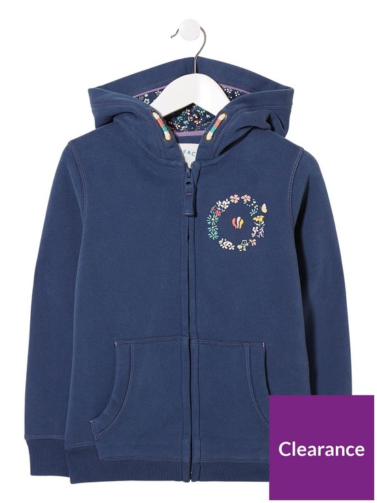 front image of fatface-girls-blooming-brilliant-zip-through-hoodie-navy