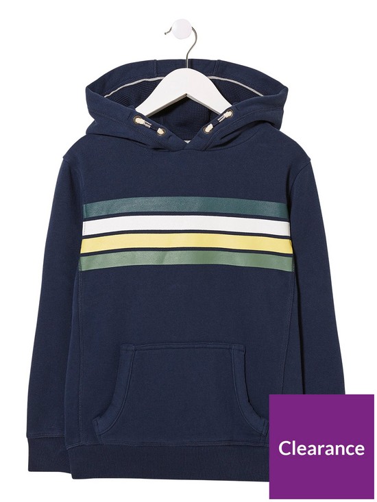 front image of fatface-boys-mini-me-chest-stripe-popover-hoodie-navy