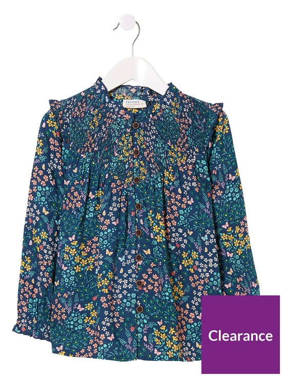front image of fatface-girls-long-sleeve-butterfly-meadow-blouse-navy