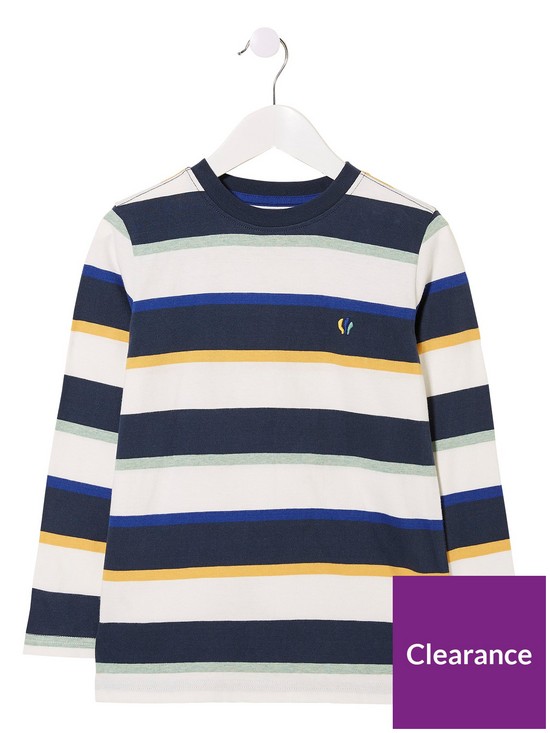 front image of fatface-boys-long-sleeve-block-stripe-t-shirt-navy