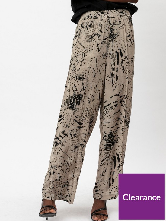 front image of religion-printed-wide-leg-trouser-stone