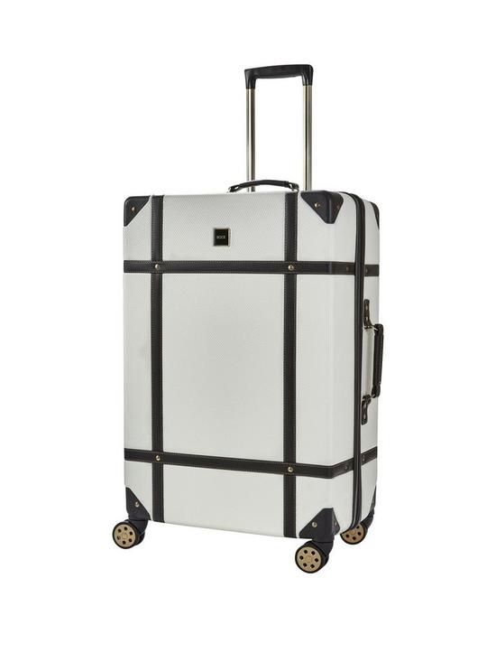 front image of rock-luggage-vintage-large-8-wheel-suitcase-cream