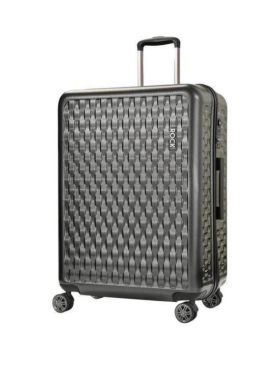 front image of rock-luggage-allure-large-8-wheel-suitcase-charcoal