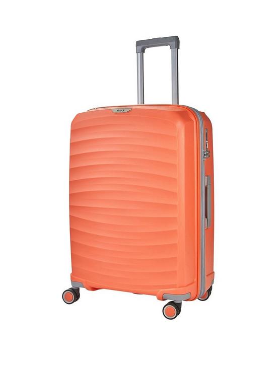 front image of rock-luggage-sunwave-medium-8-wheel-suitcase-peach