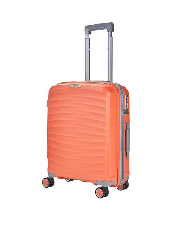 front image of rock-luggage-sunwave-carry-on-8-wheel-suitcase-peach