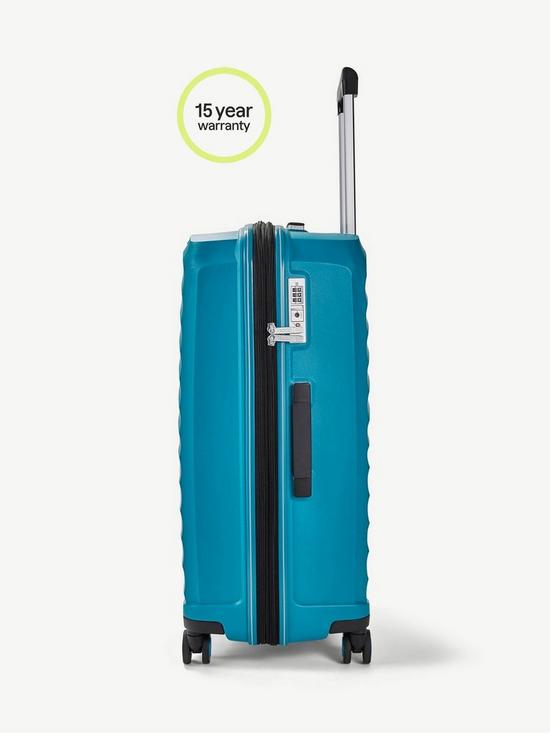 back image of rock-luggage-sunwave-medium-8-wheel-suitcase-blue