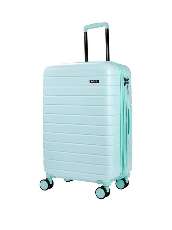 front image of rock-luggage-novo-medium-8-wheel-suitcase-pastel-green