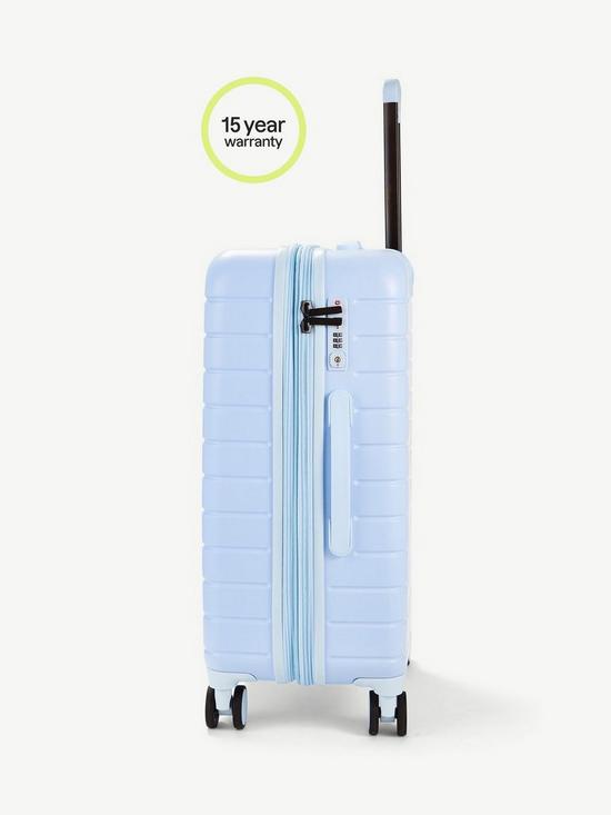 back image of rock-luggage-novo-medium-8-wheel-suitcase-pastel-blue
