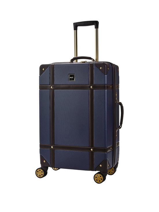 front image of rock-luggage-vintage-medium-8-wheel-suitcase-navy