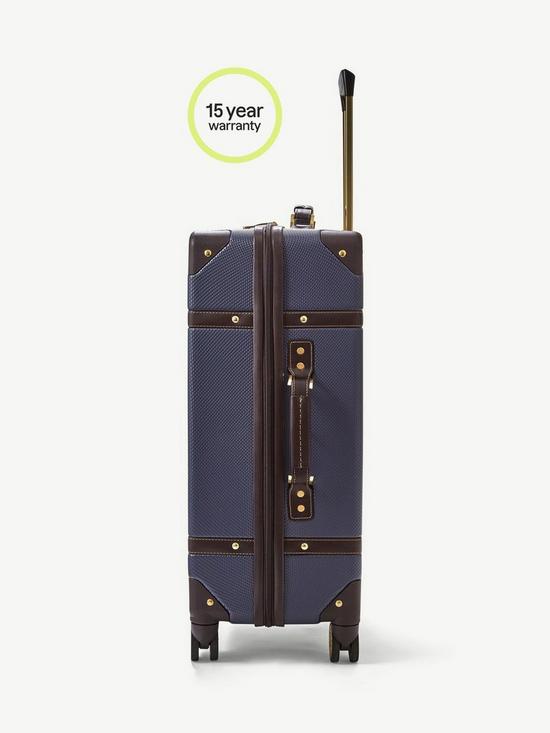 back image of rock-luggage-vintage-medium-8-wheel-suitcase-navy