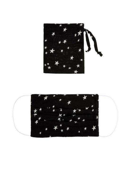 front image of monsoon-pleated-star-print-face-covering-with-pouchnbsp--black
