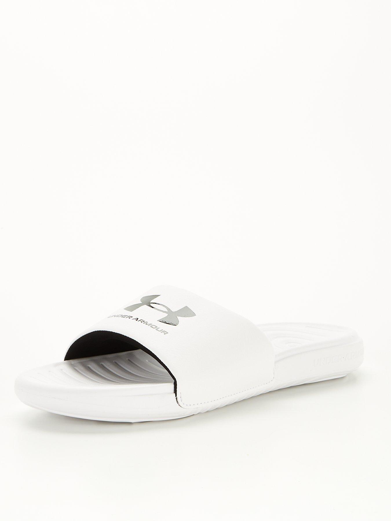 Under armour shop slides white