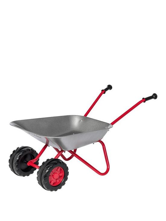 front image of childs-metal-wheelbarrow-with-double-front-wheel